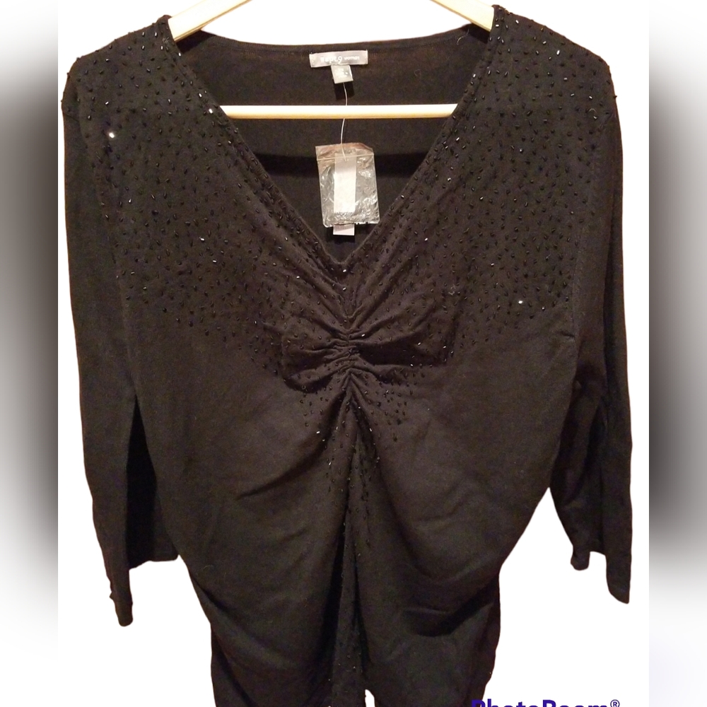 NWT Apt. 9 Women's Bead Embellished Sweater Size 2x Black